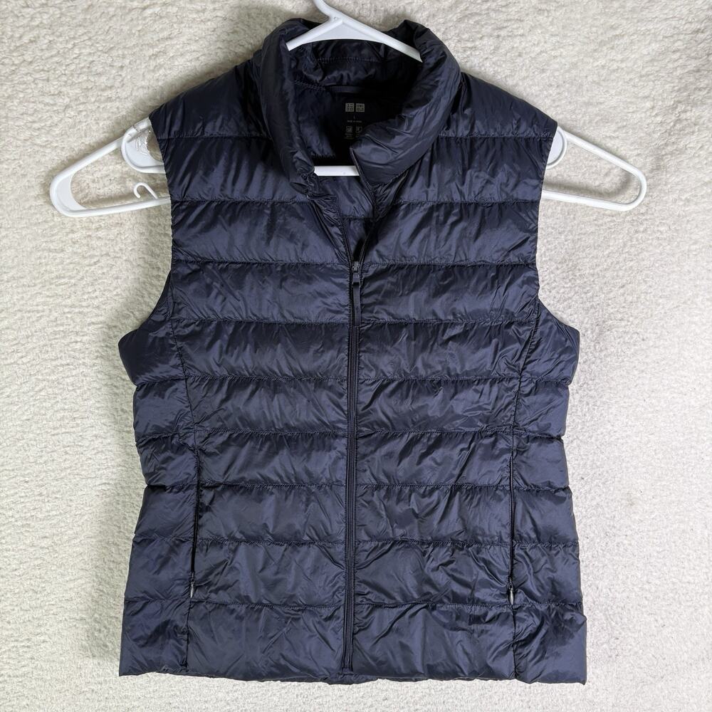Uniqlo Down Puffer Vest Womens Large Black Full Zip Outdoor Feather Fill